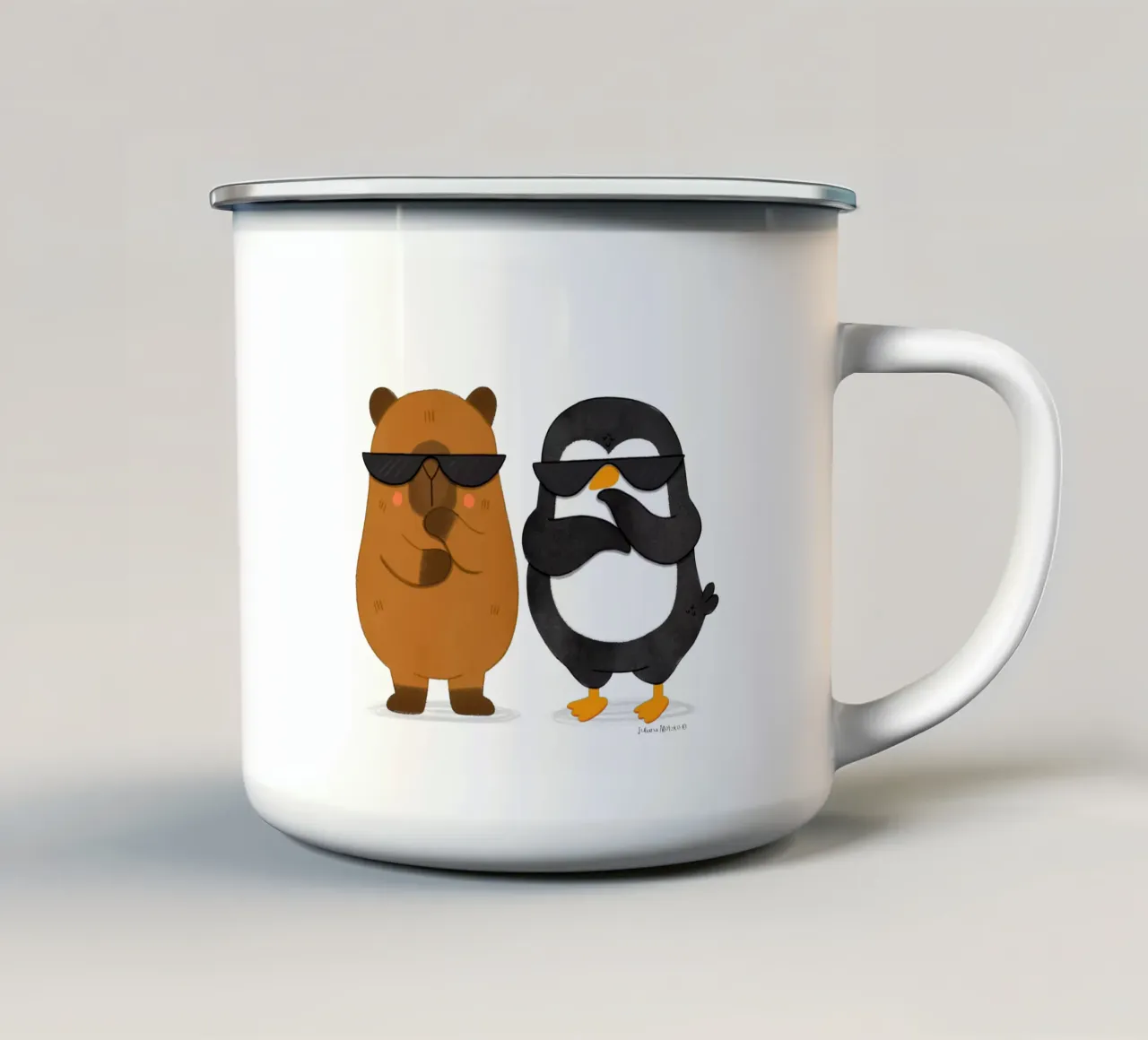Capibara e pinguino - Best Bros tazza in smalto da julianamotzko