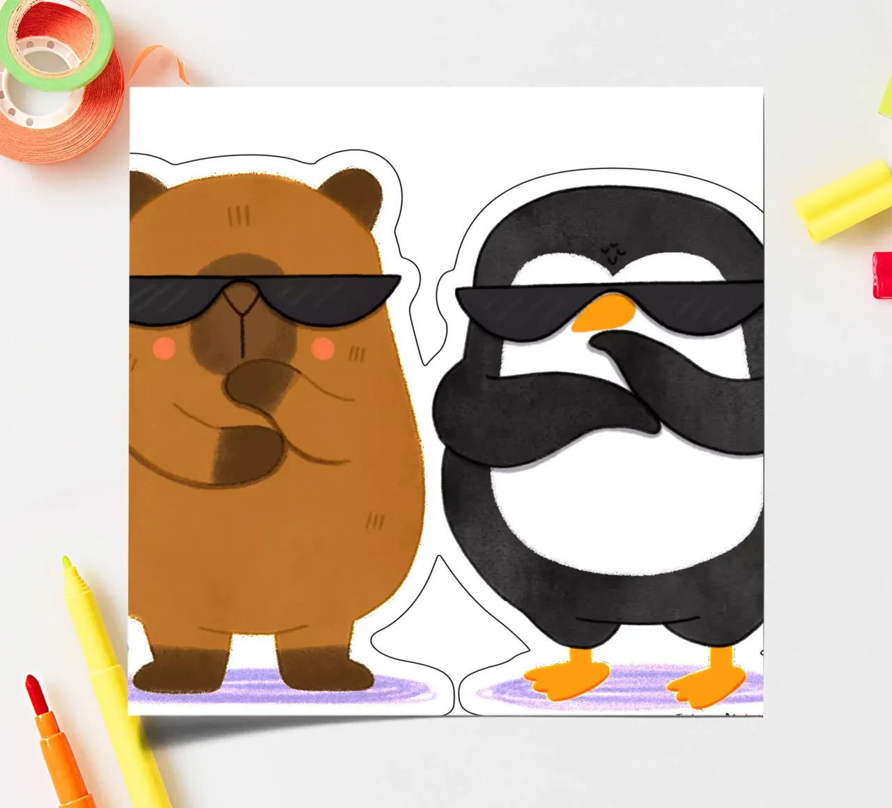 Capybara and Penguin - Best Bros sticker sheet by julianamotzko