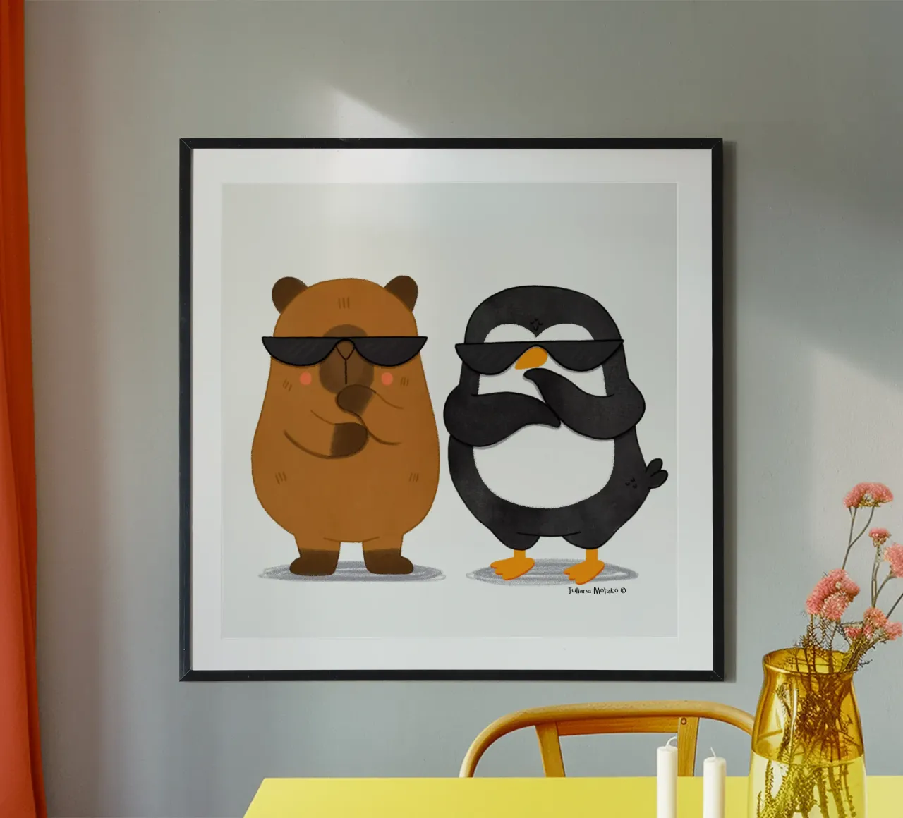 Capibara e pinguino - Best Bros carta hahnemühle da julianamotzko