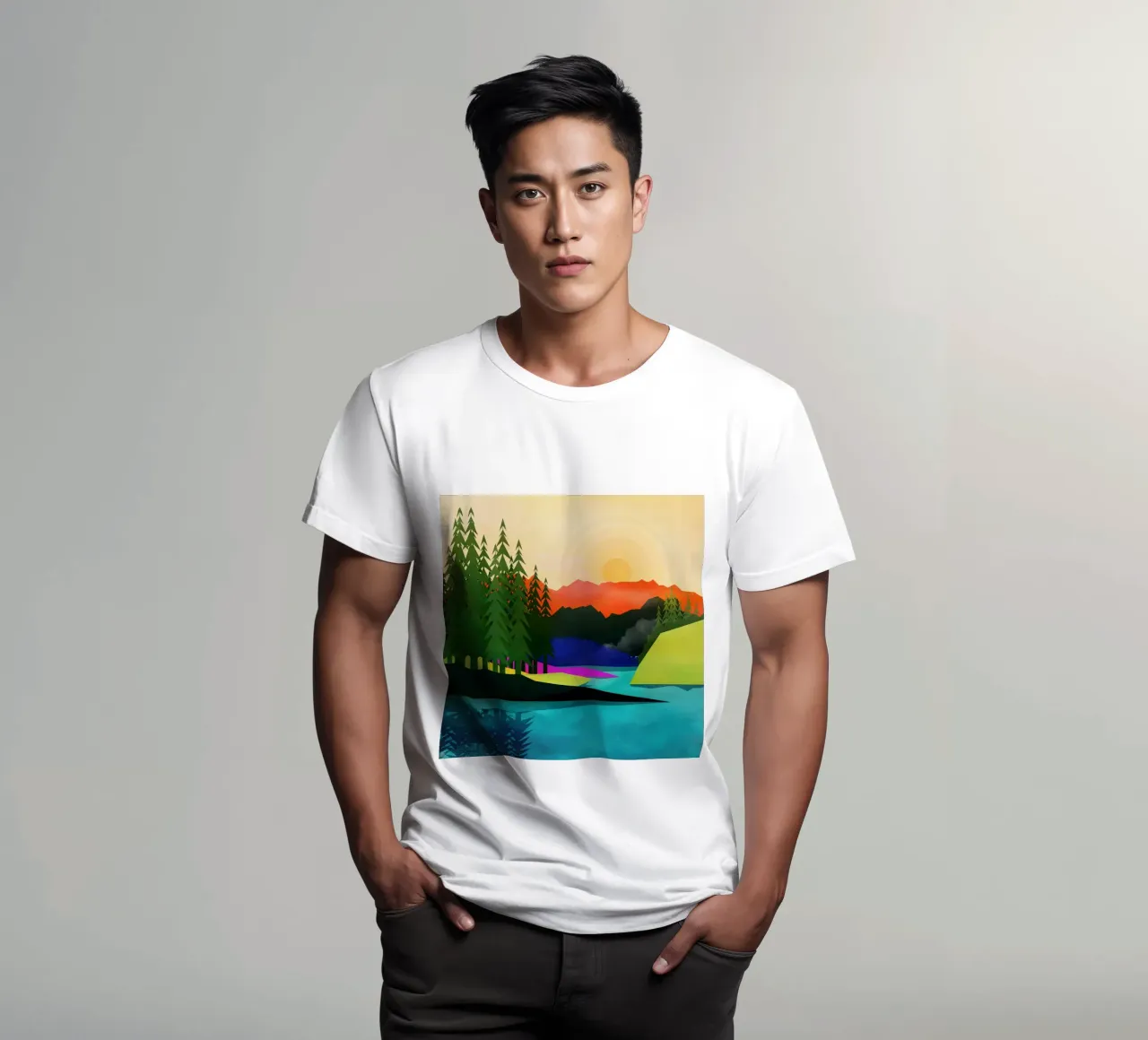 Setting Sun near the Peaceful River t-shirt da Nadjaa