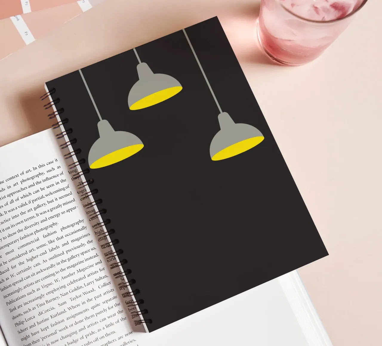Hanging lamp in the dark spiral notebook by galihstudio