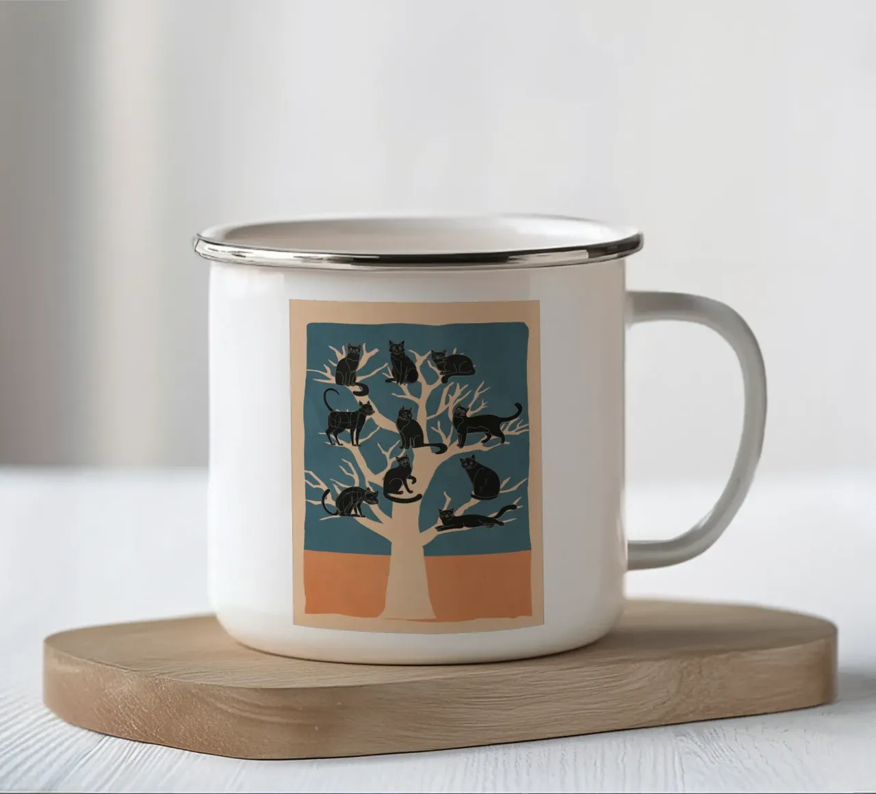 Black Cats in a Tree tazza in smalto da Nadjaa