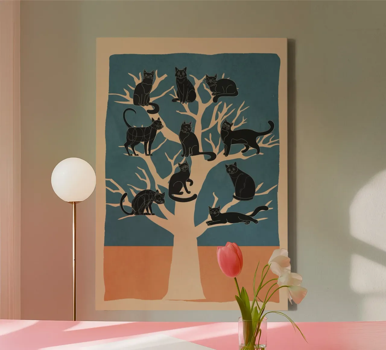 Black Cats in a Tree canvas van Nadjaa