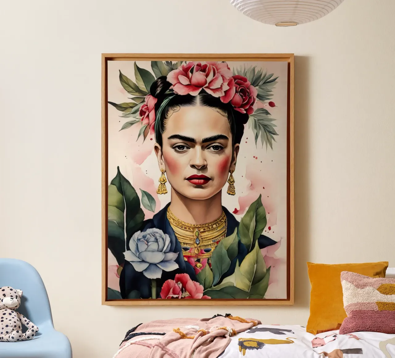 Frida Kahlo ad acquerello tela con Cornice a cassetta da 🎁 ARTVI-SHOP