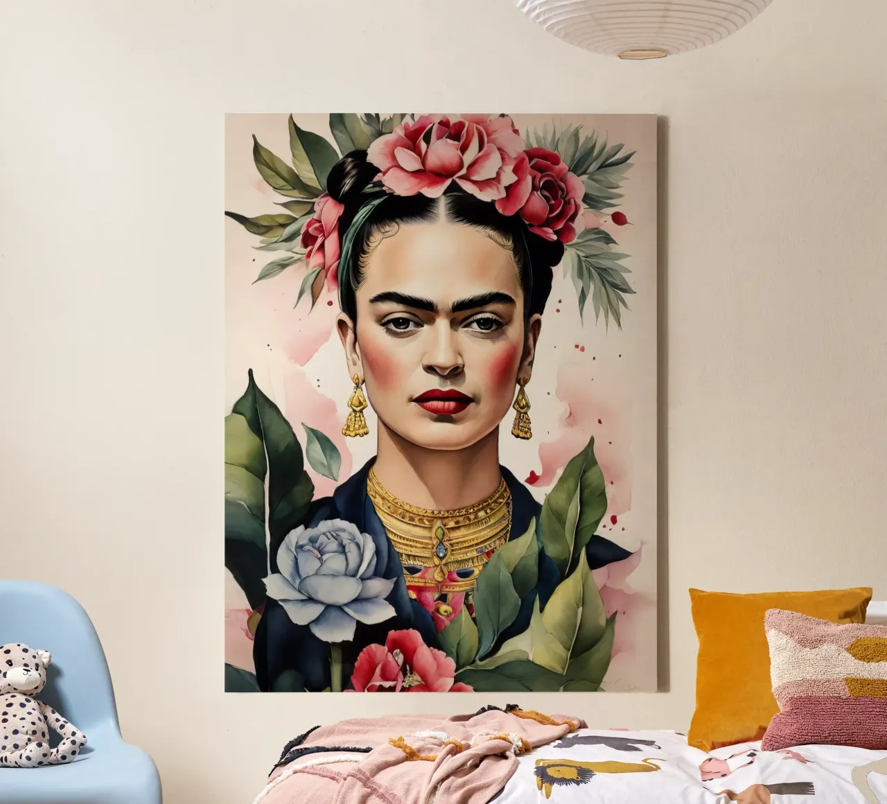 Frida Kahlo ad acquerello tela con Cornice a cassetta da 🎁 ARTVI-SHOP