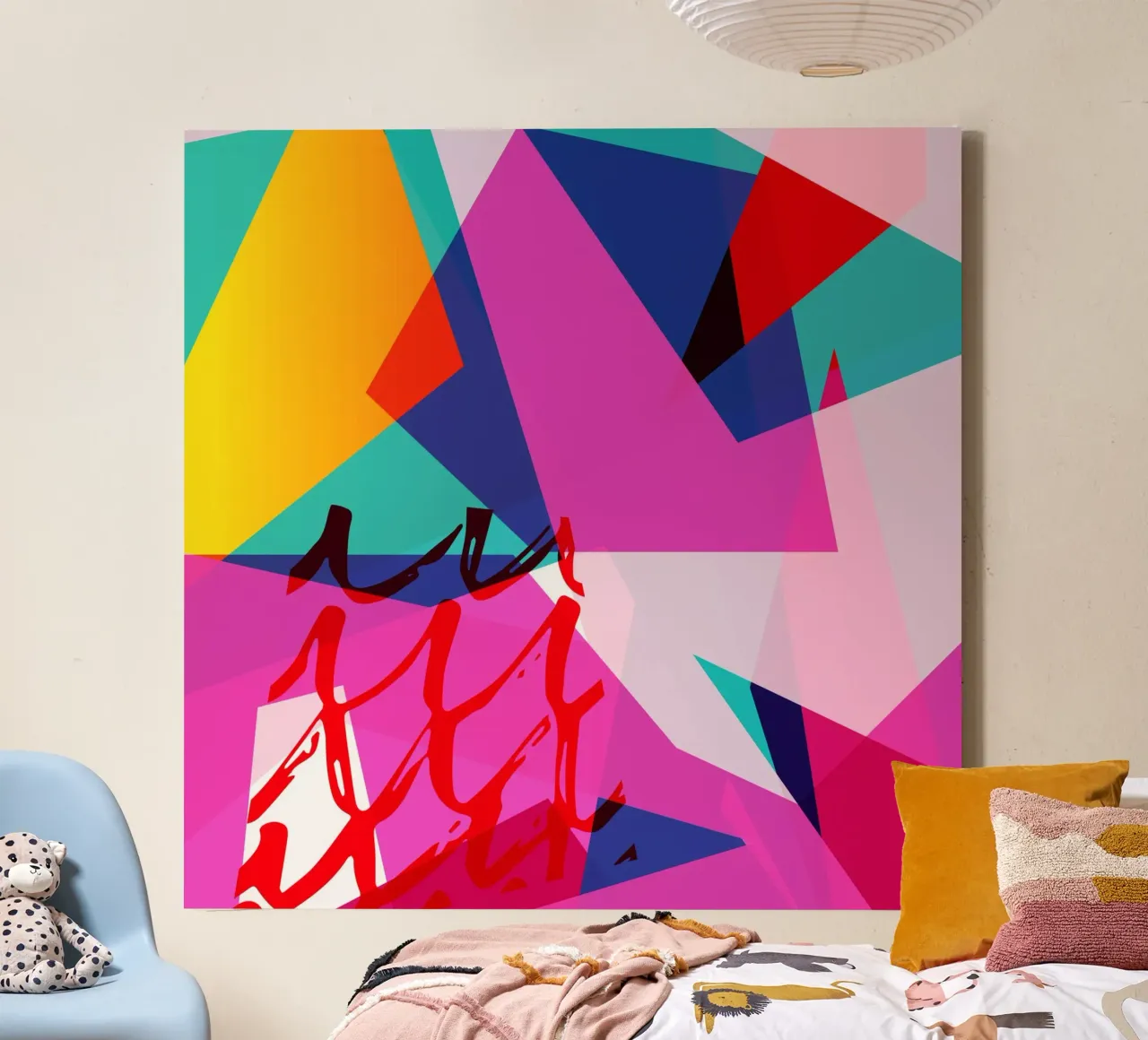 Gioco di colori geometrici tela con Cornice a cassetta da Kim Hubball Studio