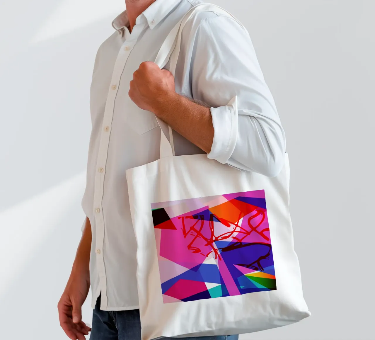 Gioco di colori geometrici II borsa in juta da Kim Hubball Studio