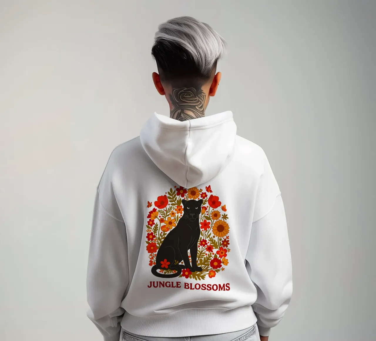 Pantera Nera e fiori botanici della giungla felpa con cappuccio da LM2KONE