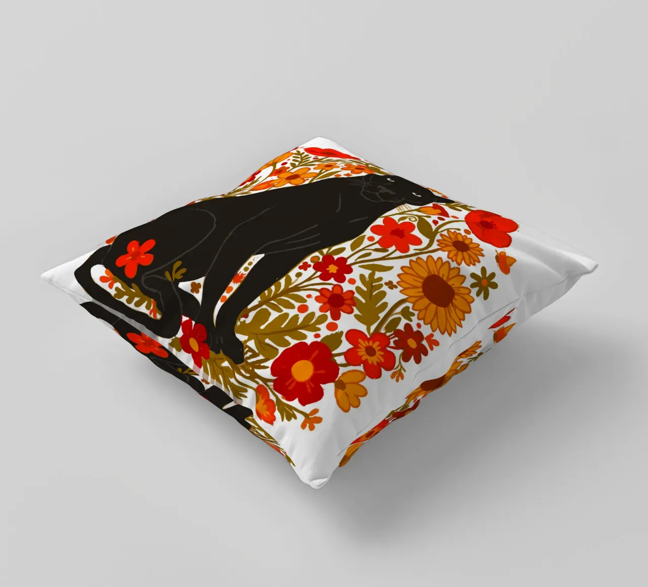 Pantera Nera e fiori botanici della giungla cuscino da LM2KONE