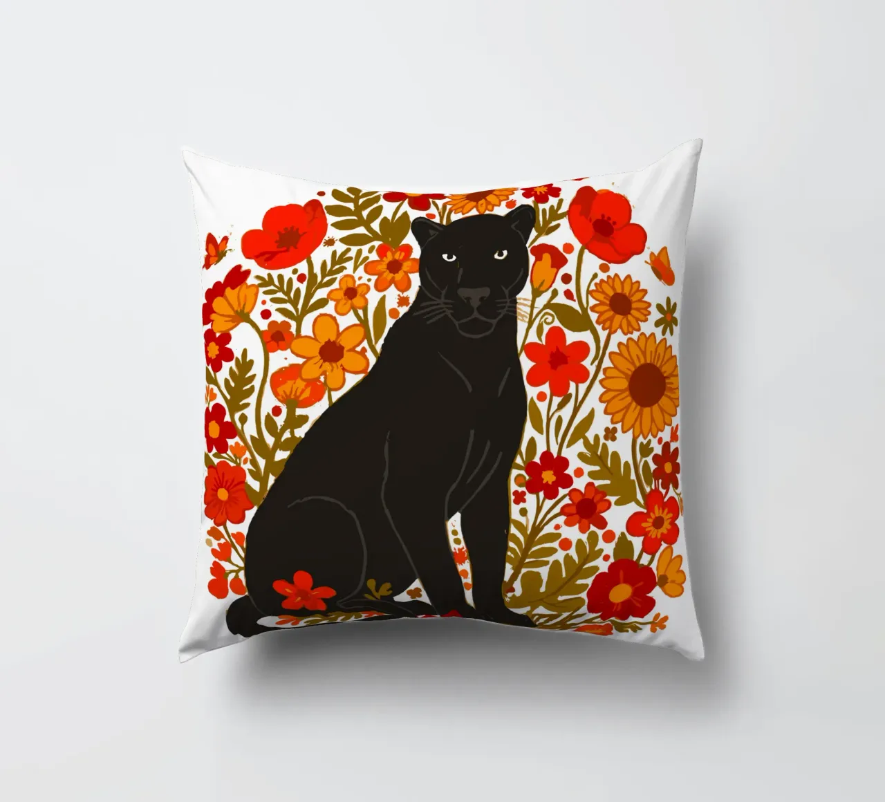 Pantera Nera e fiori botanici della giungla cuscino da LM2KONE