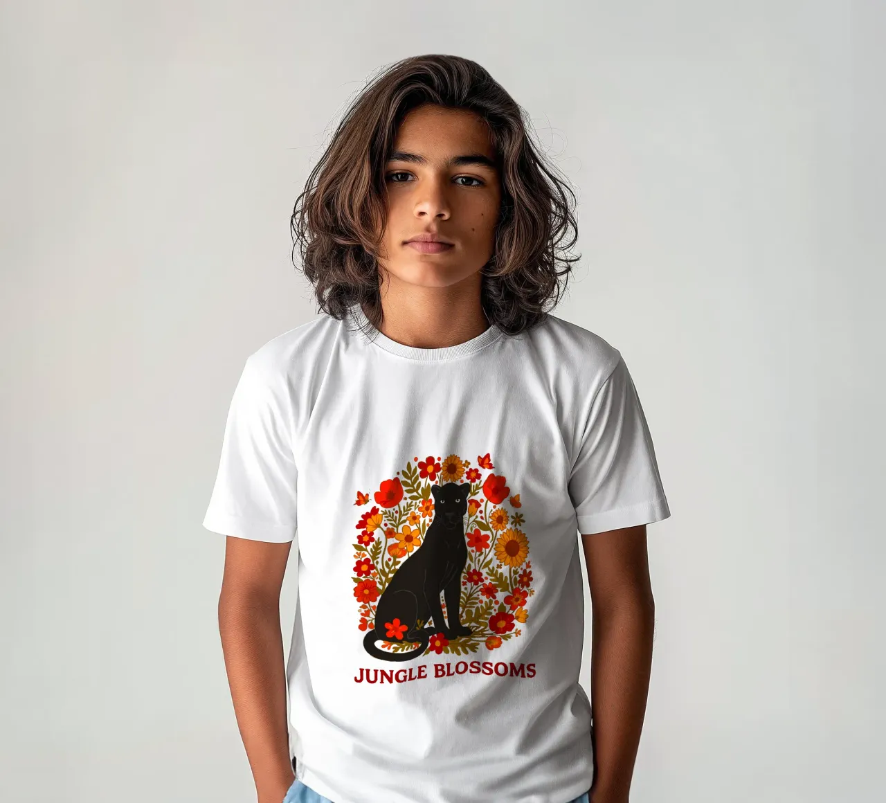 Pantera Nera e fiori botanici della giungla t-shirt bambini da LM2KONE