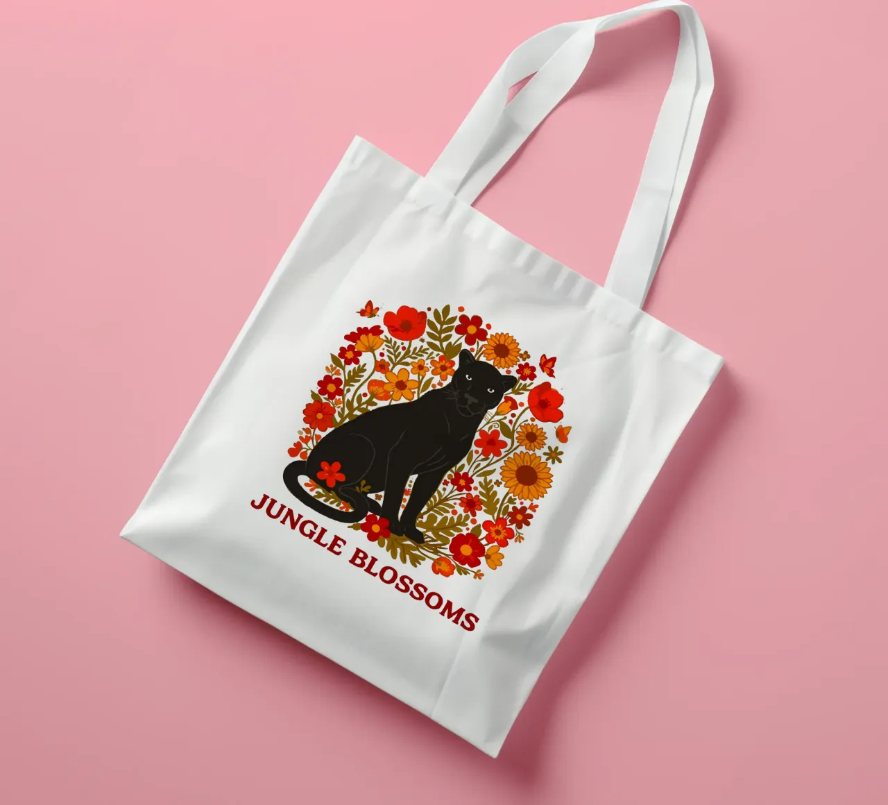 Pantera Nera e fiori botanici della giungla borsa in juta da LM2KONE
