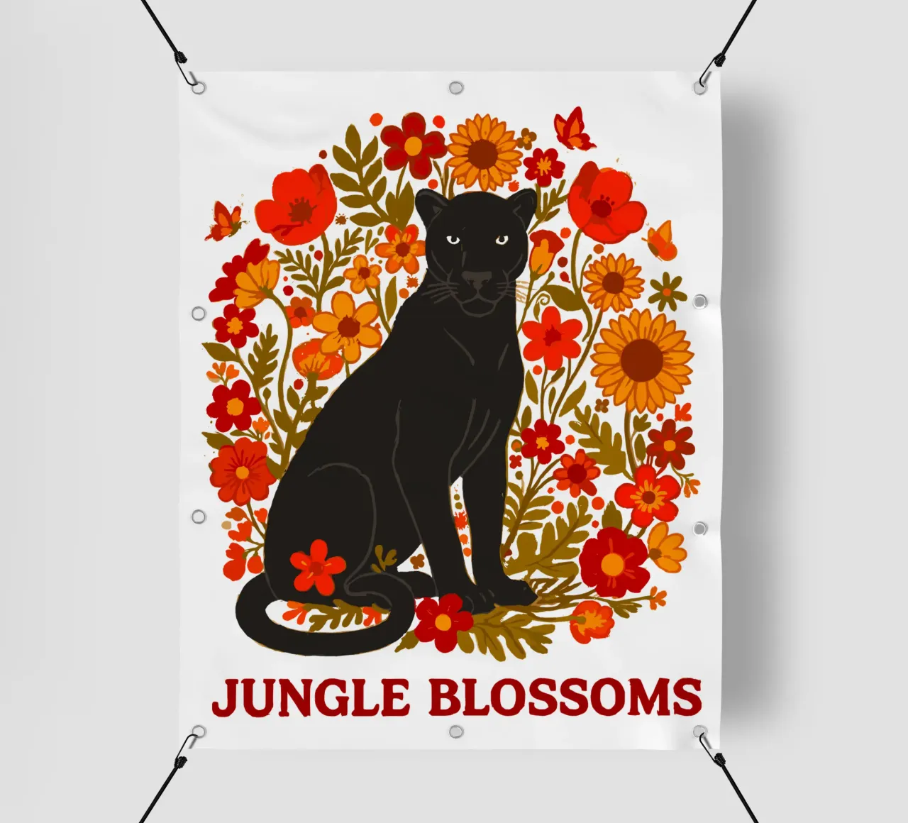 Pantera Nera e fiori botanici della giungla telo in pvc da LM2KONE