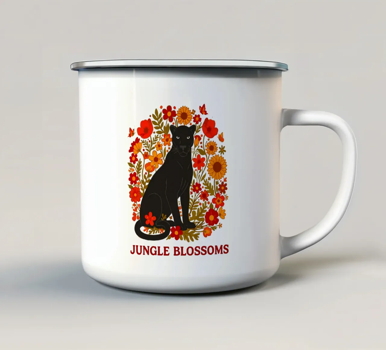Pantera Nera e fiori botanici della giungla tazza in smalto da LM2KONE
