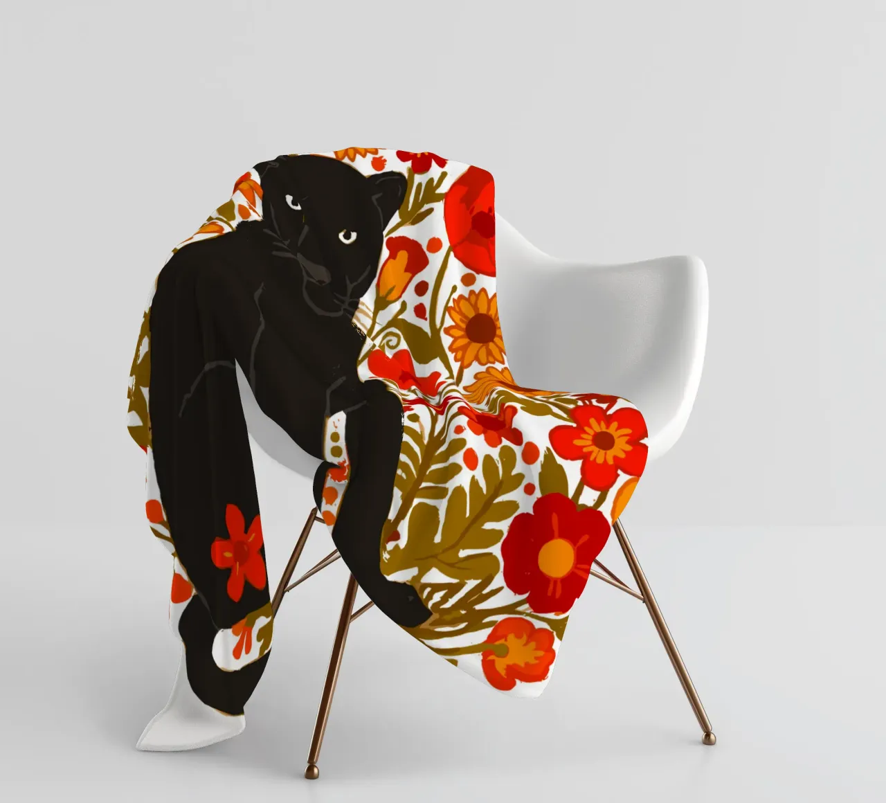 Pantera Nera e fiori botanici della giungla coperta in pile da LM2KONE