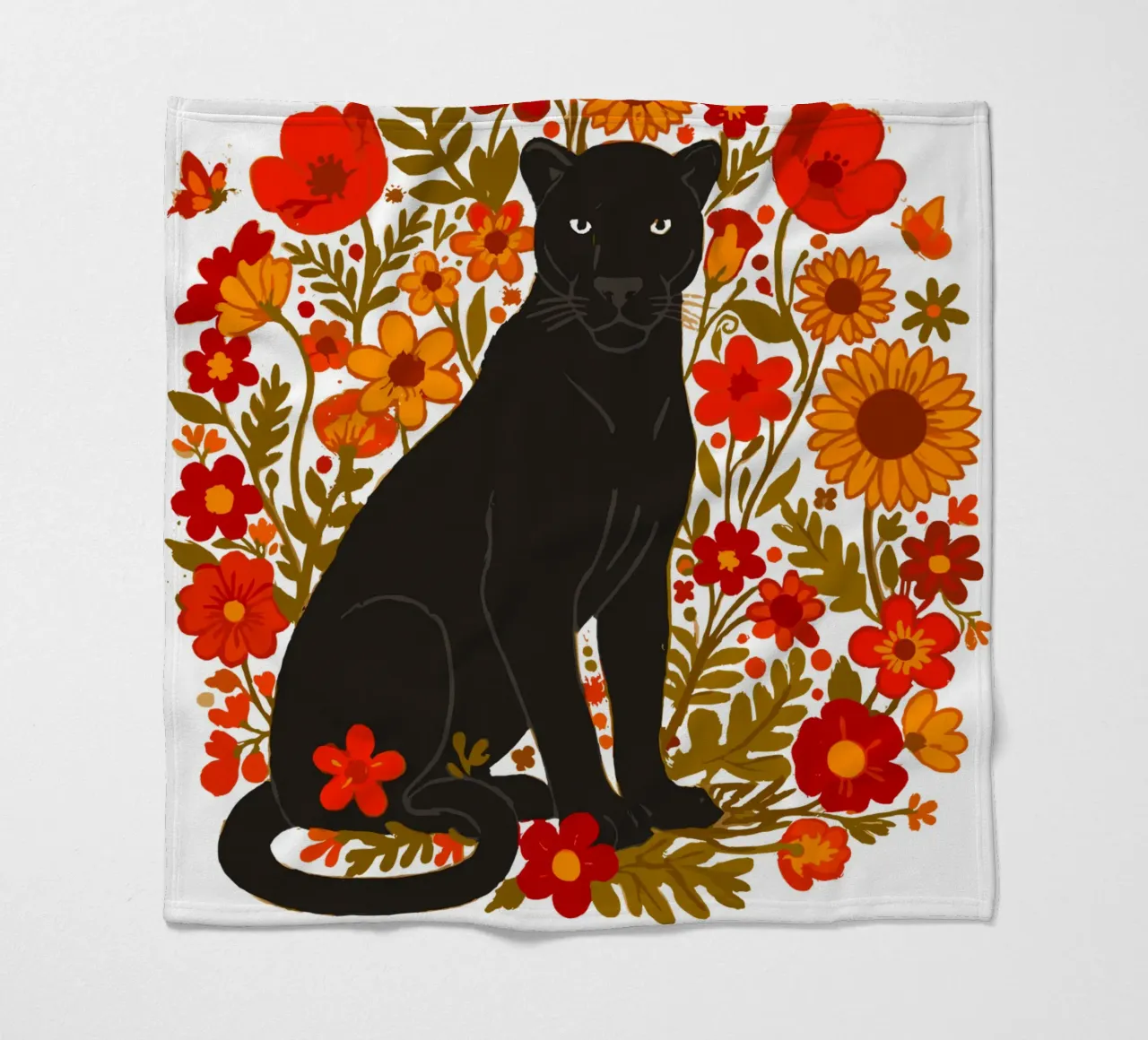 Pantera Nera e fiori botanici della giungla coperta in pile da LM2KONE
