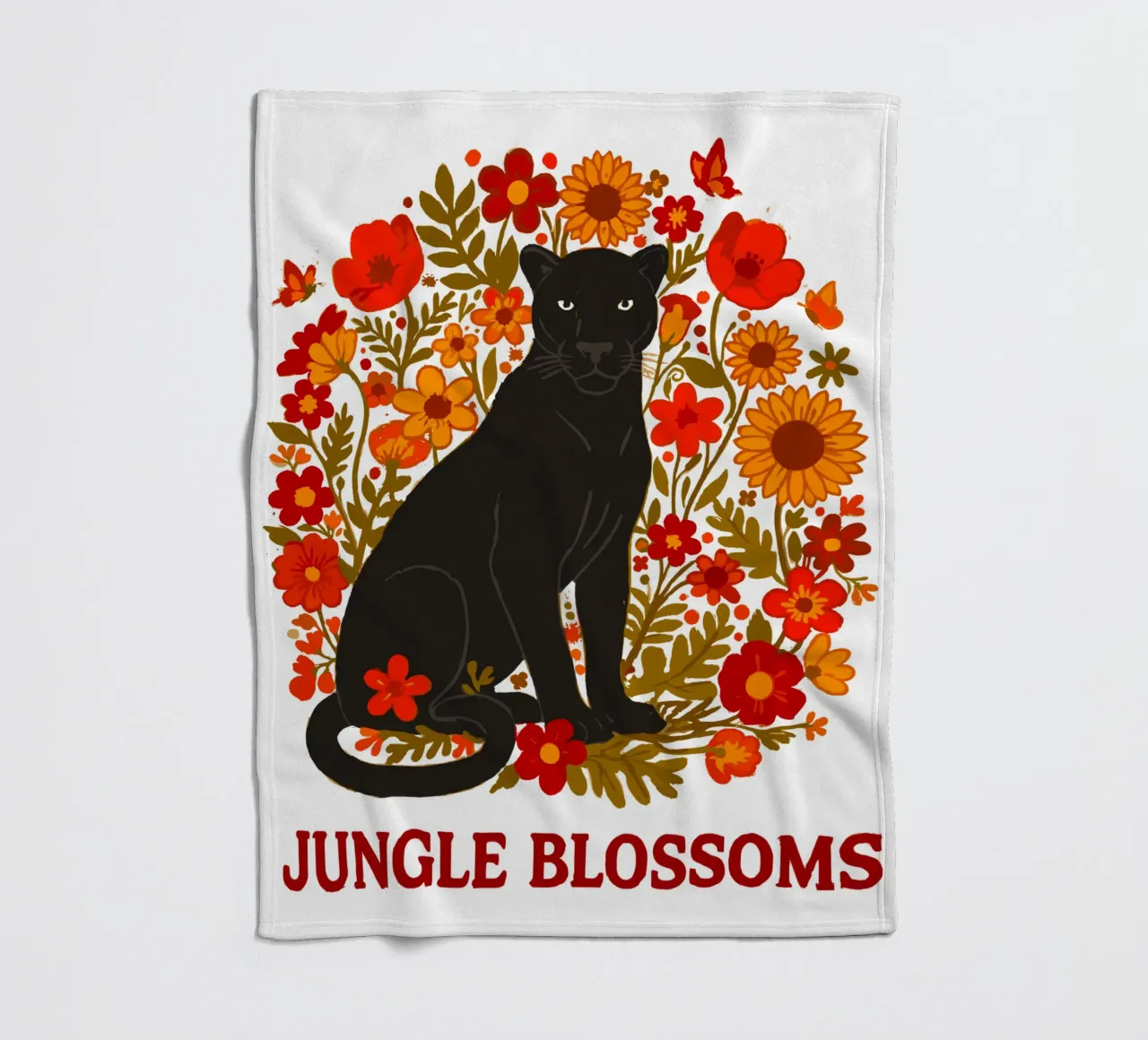 Pantera Nera e fiori botanici della giungla coperta in pile da LM2KONE