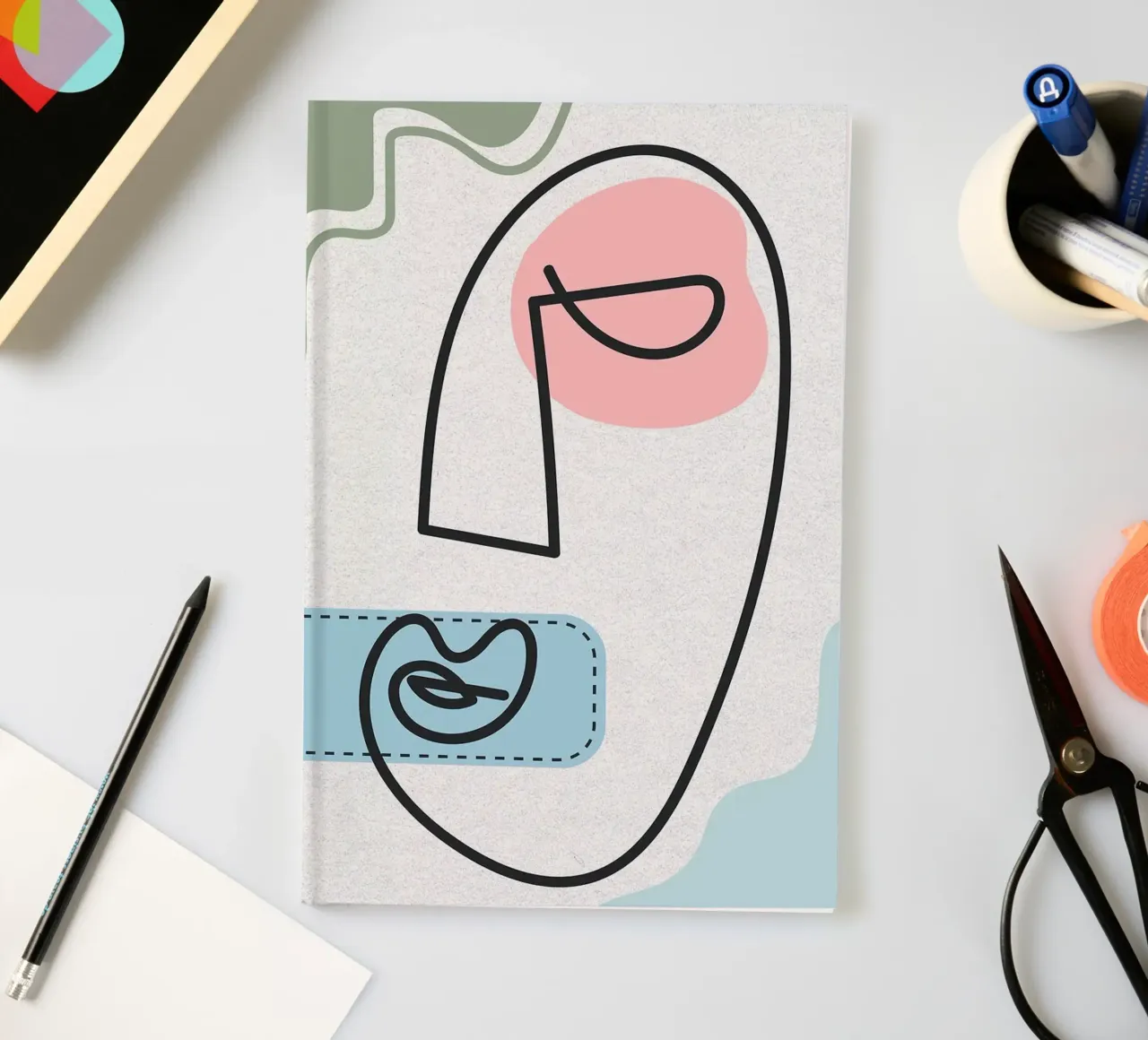 Abstract Face Line Art notebook by apple crumble