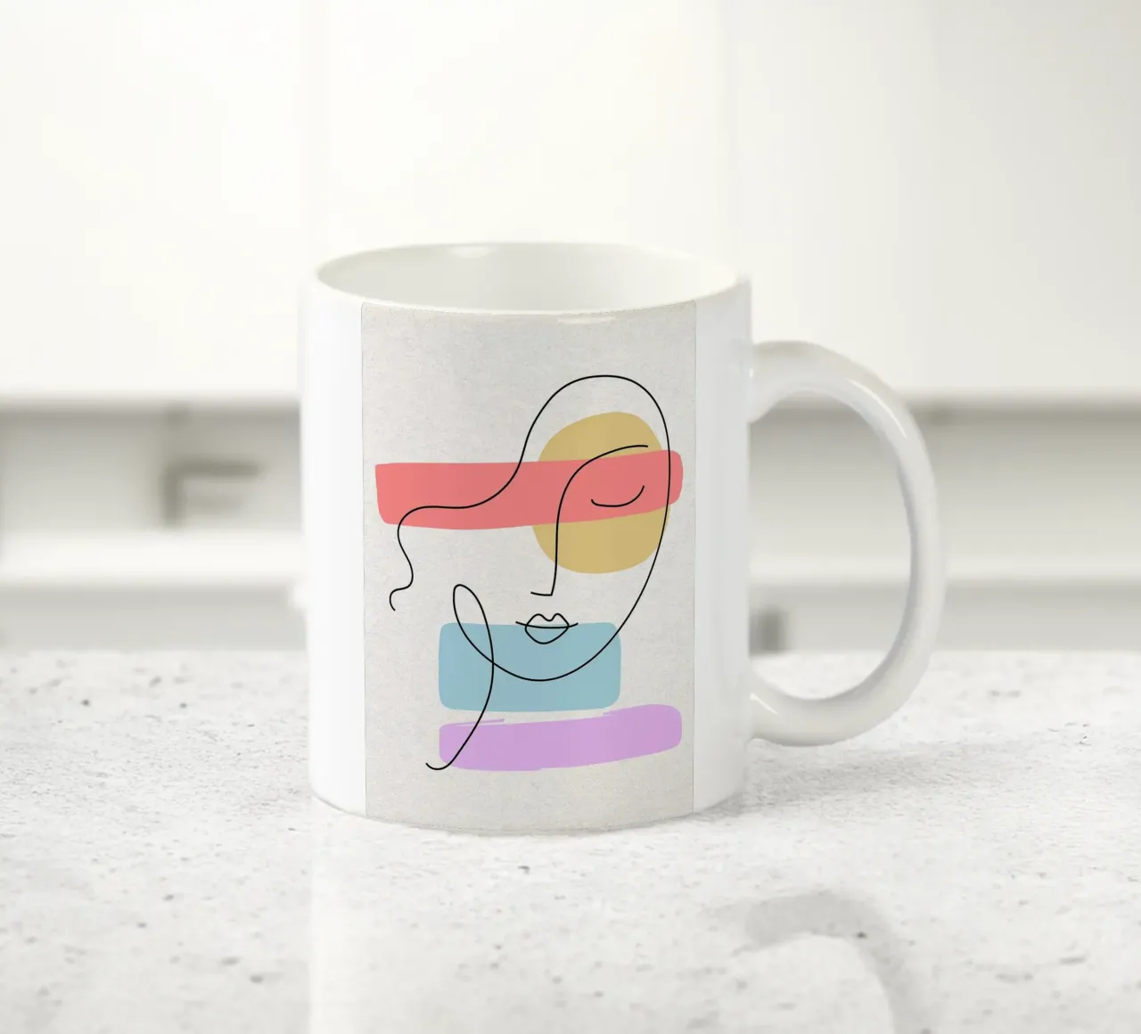 Line art astratte di volti con forme tazza in ceramica da apple crumble