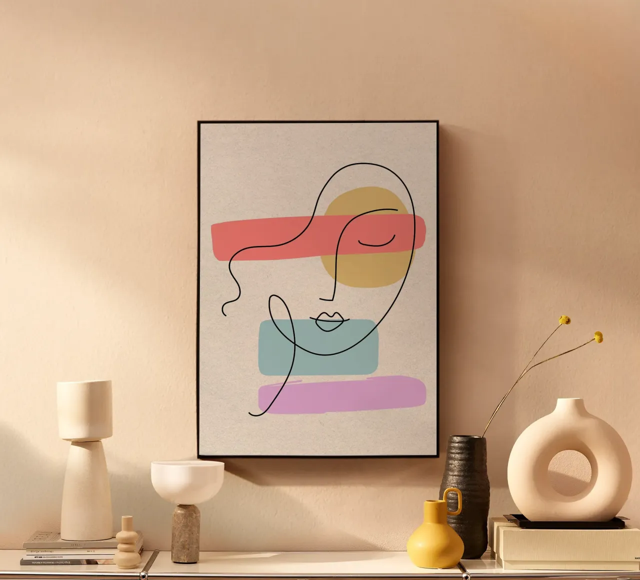 Line art astratte di volti con forme plexiglass da apple crumble