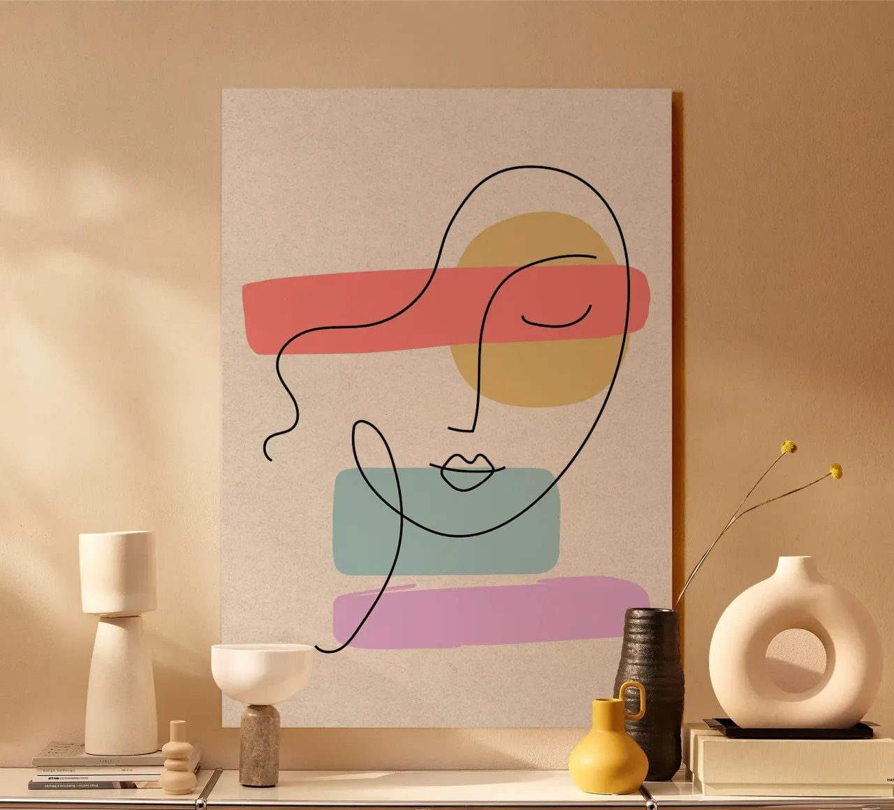 Line art astratte di volti con forme pannello forex da apple crumble