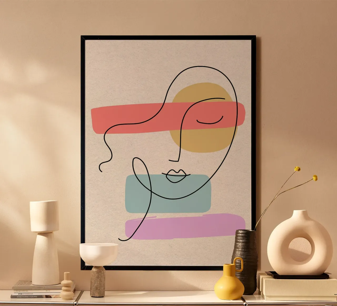 Line art astratte di volti con forme poster da apple crumble