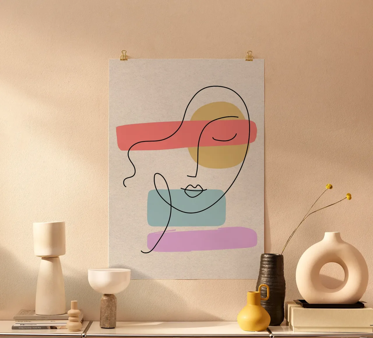 Line art astratte di volti con forme poster da apple crumble