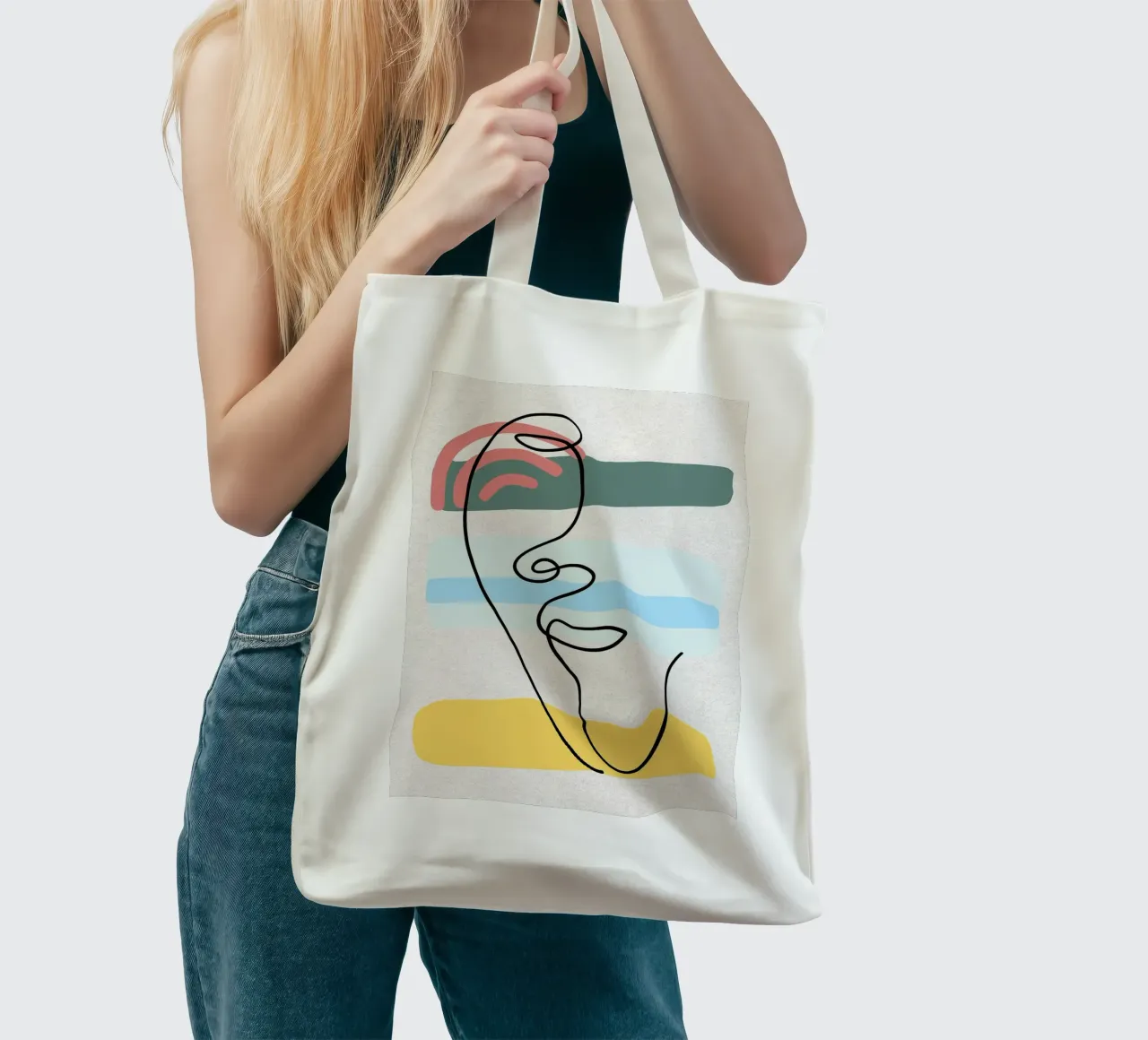 Line art astratte di volti con colori borsa in juta da apple crumble