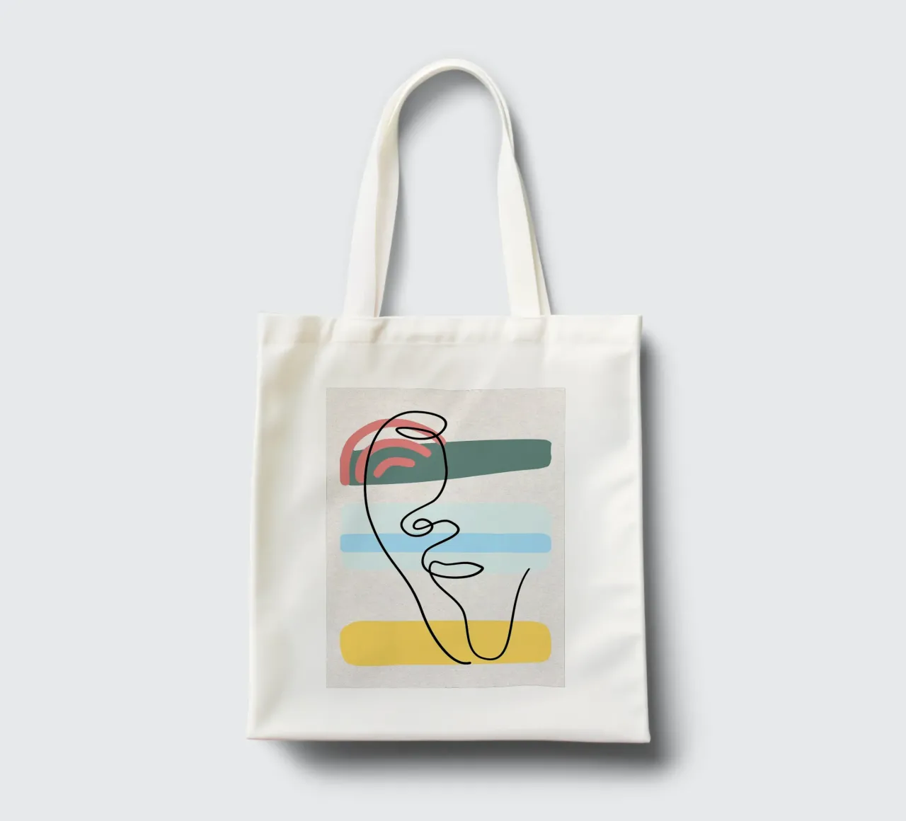Line art astratte di volti con colori borsa in juta da apple crumble