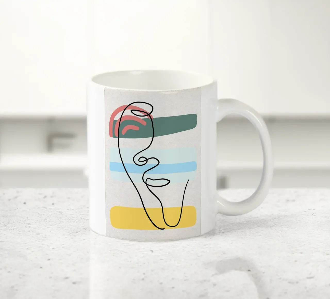 Line art astratte di volti con colori tazza in ceramica da apple crumble