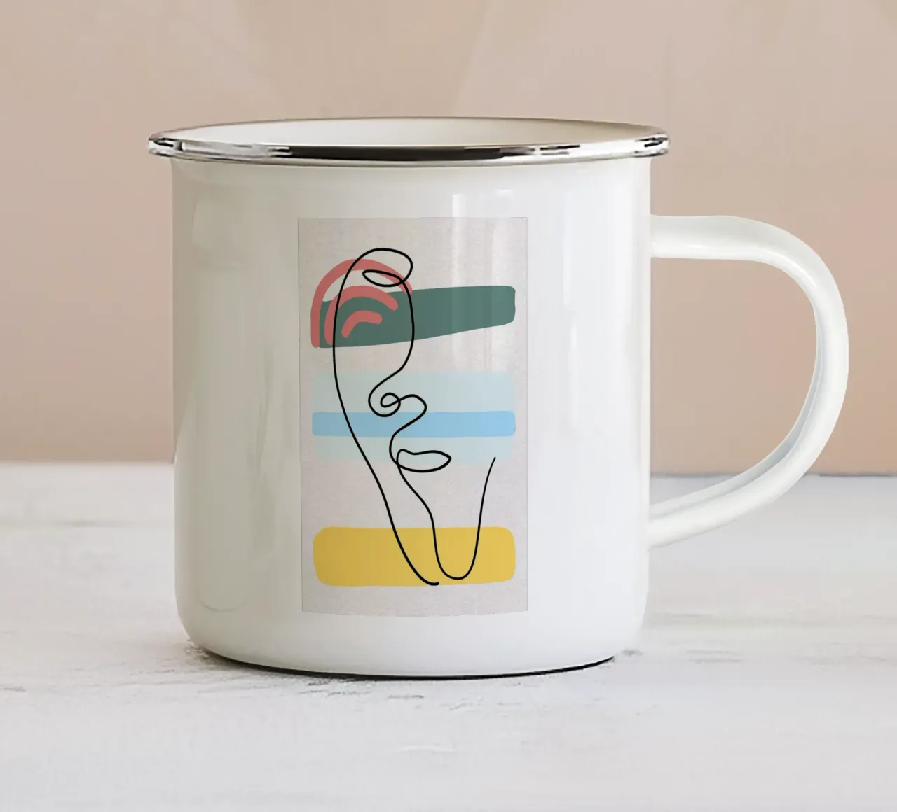Line art astratte di volti con colori tazza in smalto da apple crumble