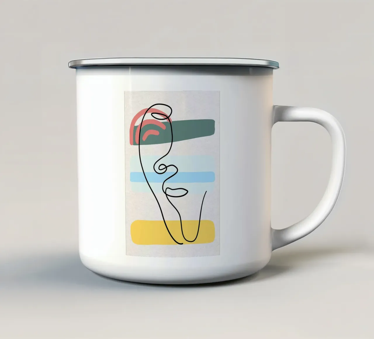Line art astratte di volti con colori tazza in smalto da apple crumble