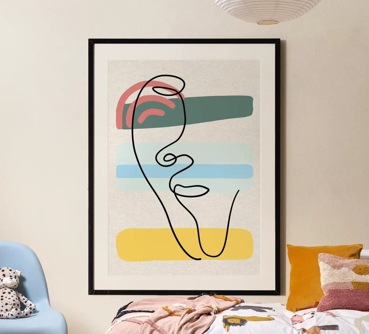 Line art astratte di volti con colori poster da apple crumble