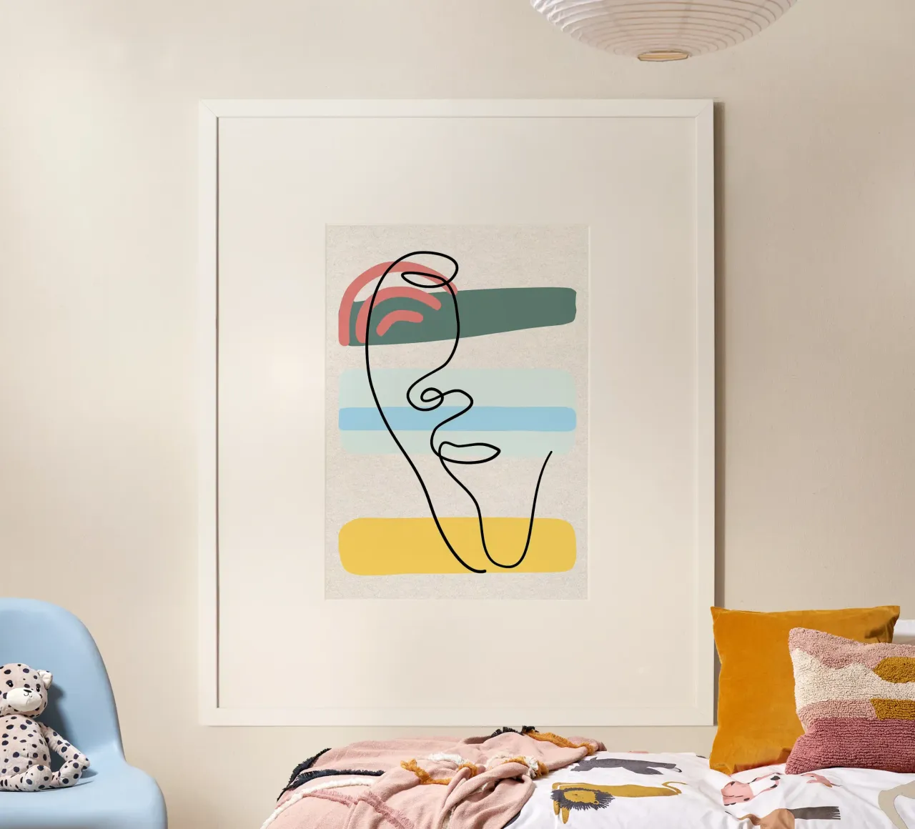 Line art astratte di volti con colori poster da apple crumble
