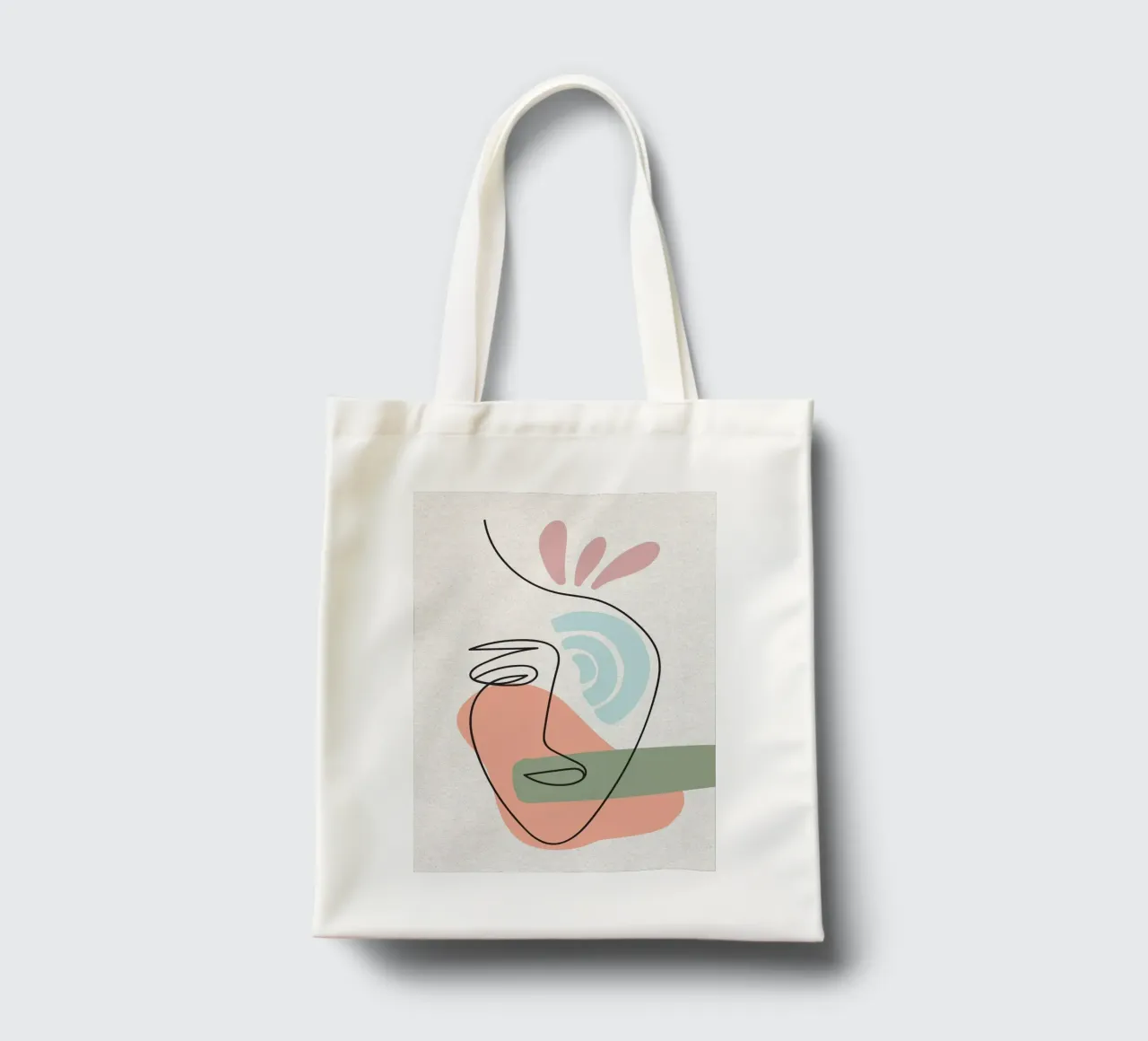 Line art astratte di volti con forme borsa in juta da apple crumble