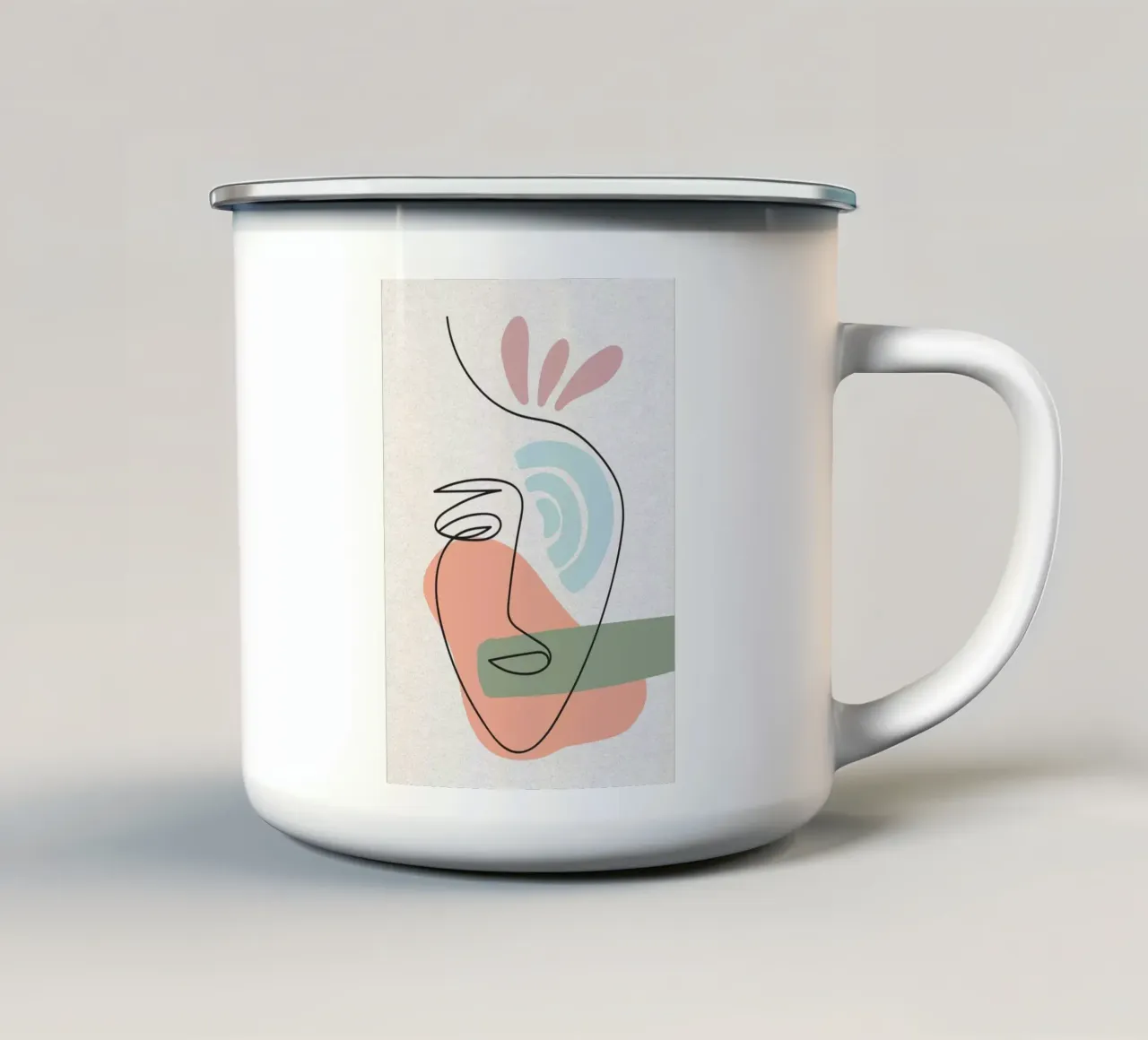 Line art astratte di volti con forme tazza in smalto da apple crumble