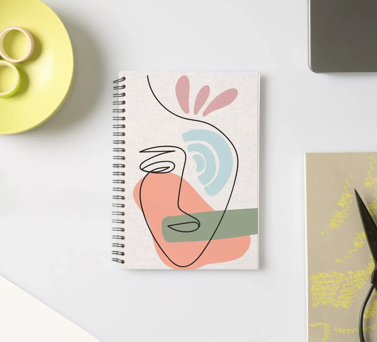 Abstract Face Line Art with Shapes spiral notebook by apple crumble