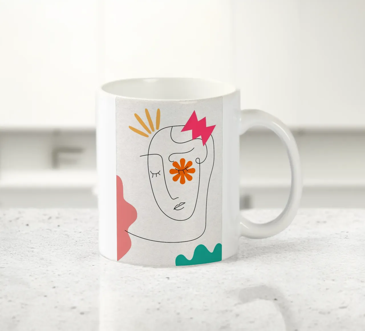 Volto astratto con fiore e corona tazza in ceramica da apple crumble