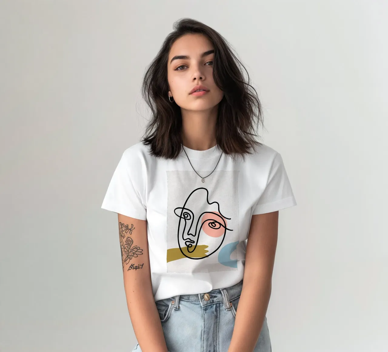 Volto astratto Line Art con forme t-shirt da apple crumble