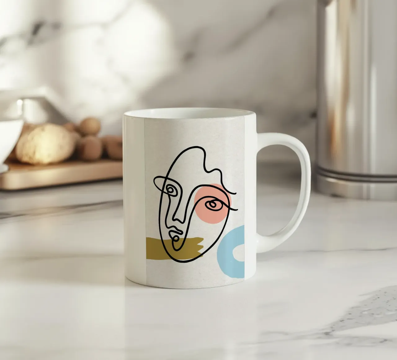 Volto astratto Line Art con forme tazza in ceramica da apple crumble