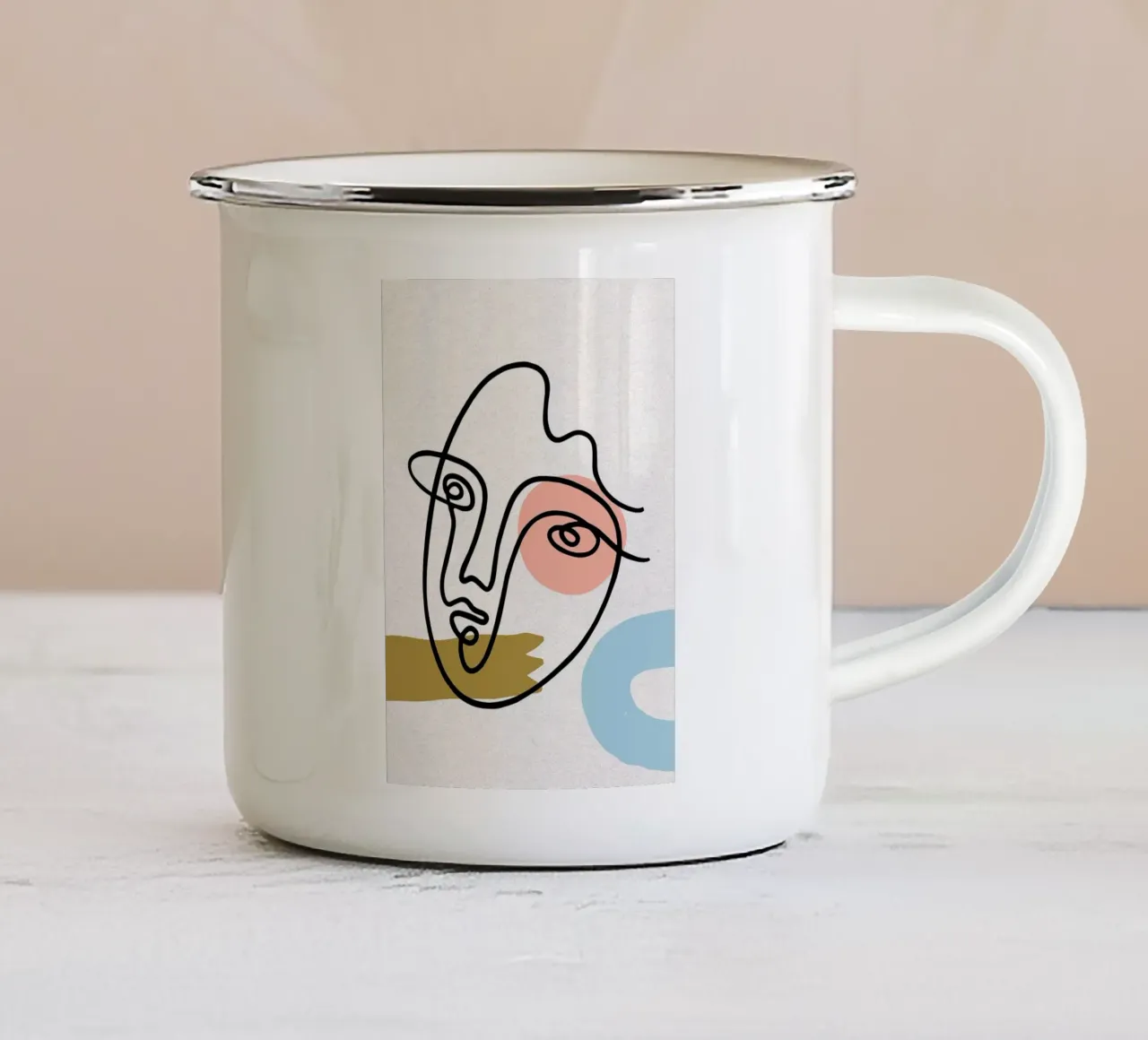 Volto astratto Line Art con forme tazza in smalto da apple crumble