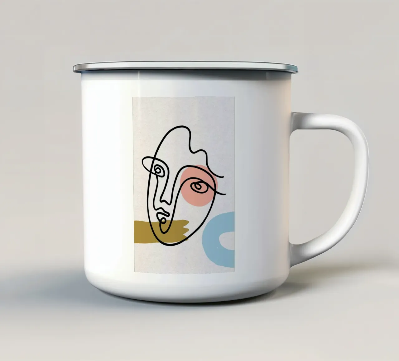 Volto astratto Line Art con forme tazza in smalto da apple crumble