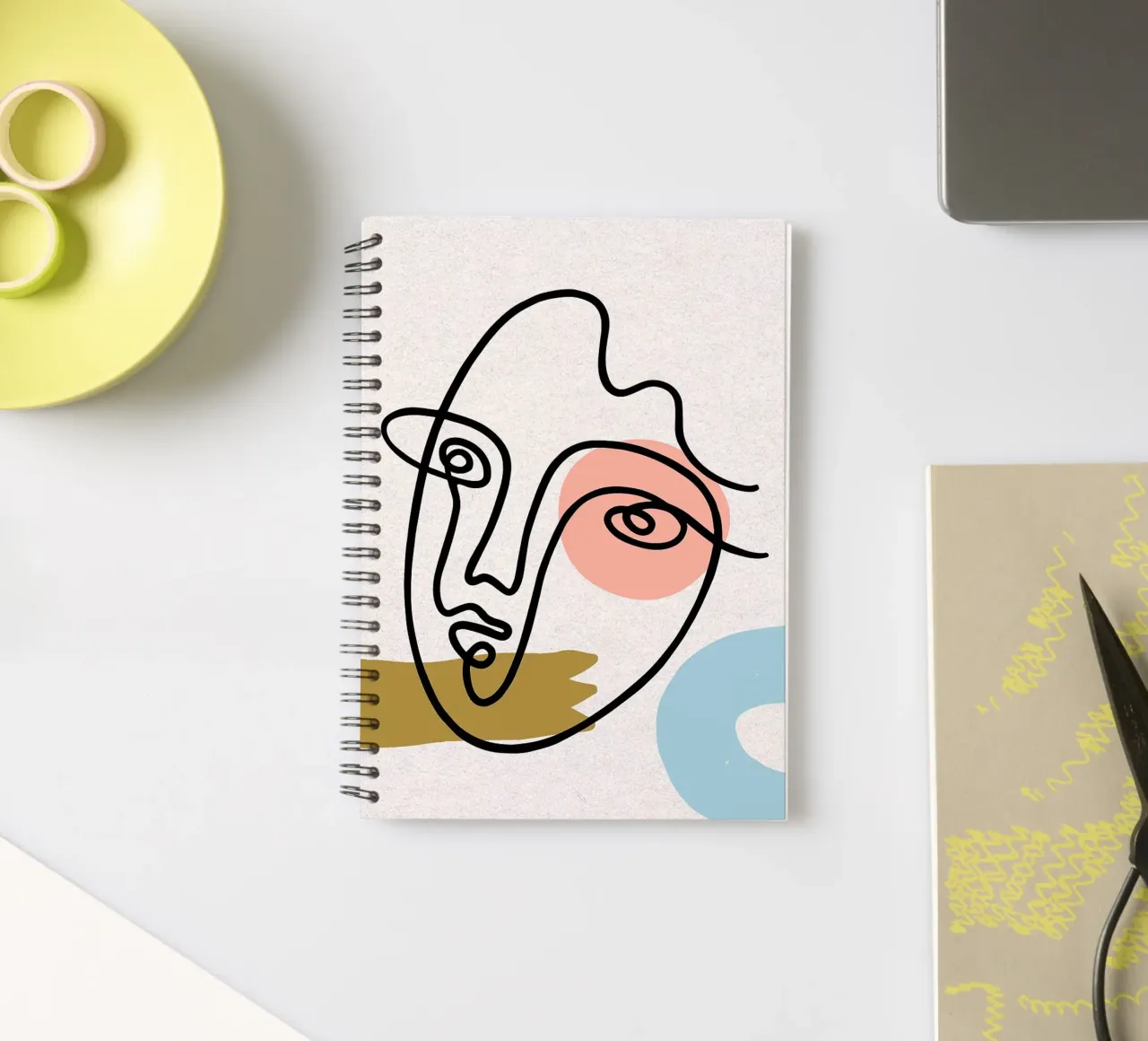 Abstract Line Art Face with Shapes spiral notebook by apple crumble