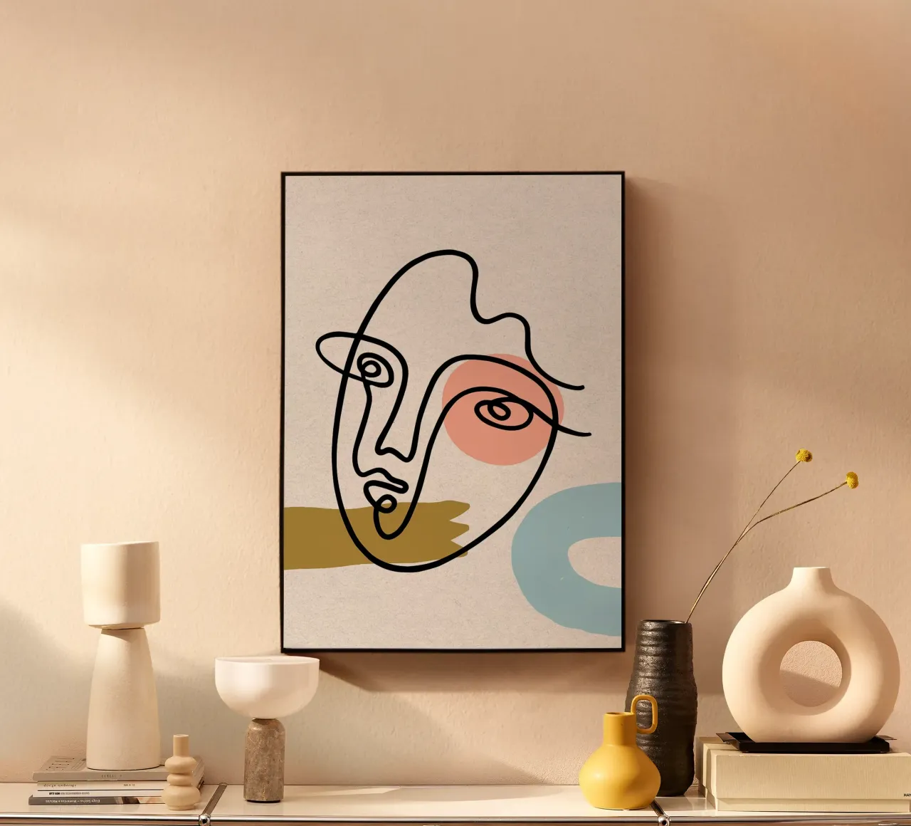 Volto astratto Line Art con forme plexiglass da apple crumble