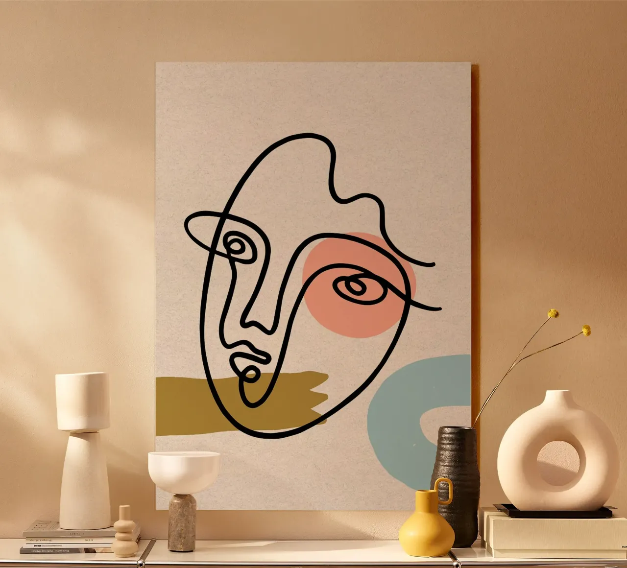 Volto astratto Line Art con forme plexiglass da apple crumble