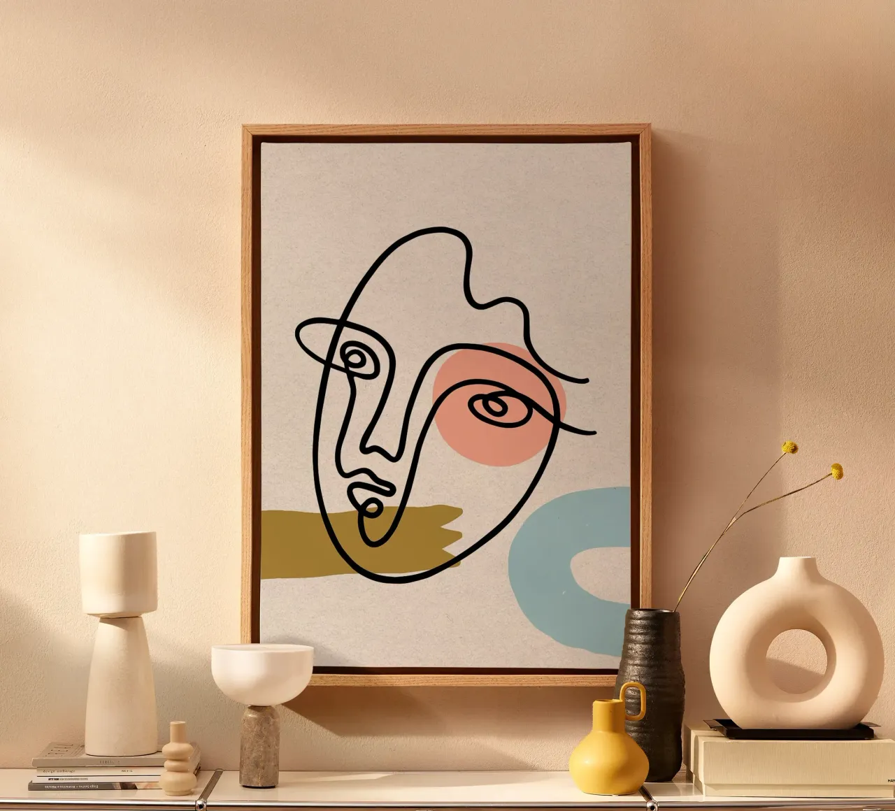 Abstract Line Art Face with Shapes canvas by apple crumble