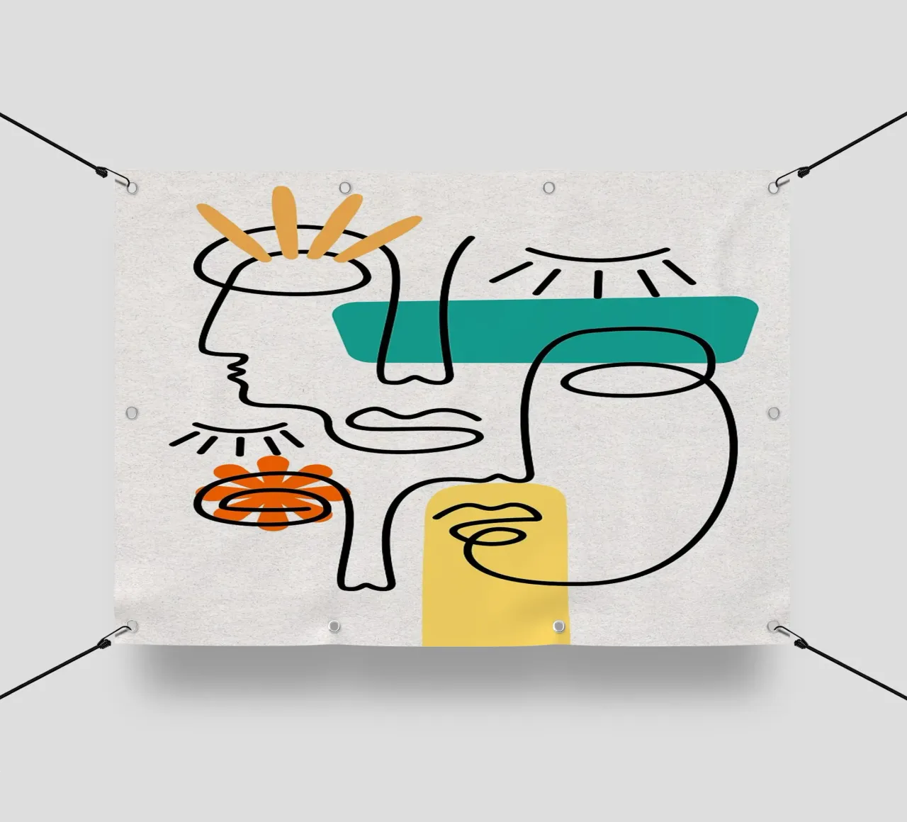 Disegni di linea di volti astratti telo in pvc da apple crumble