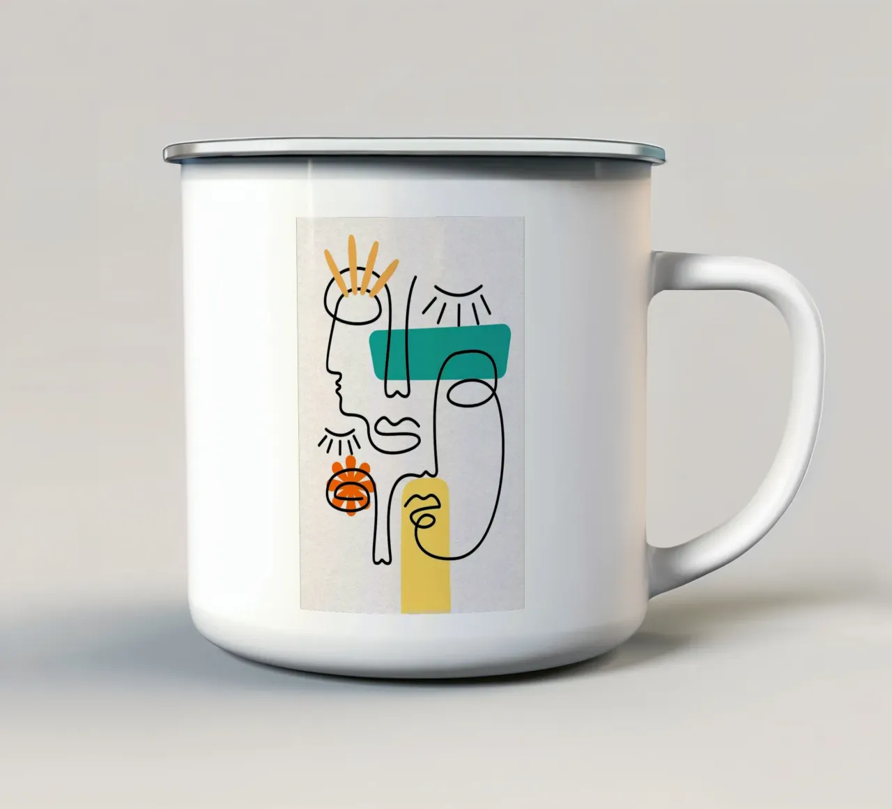 Disegni di linea di volti astratti tazza in smalto da apple crumble