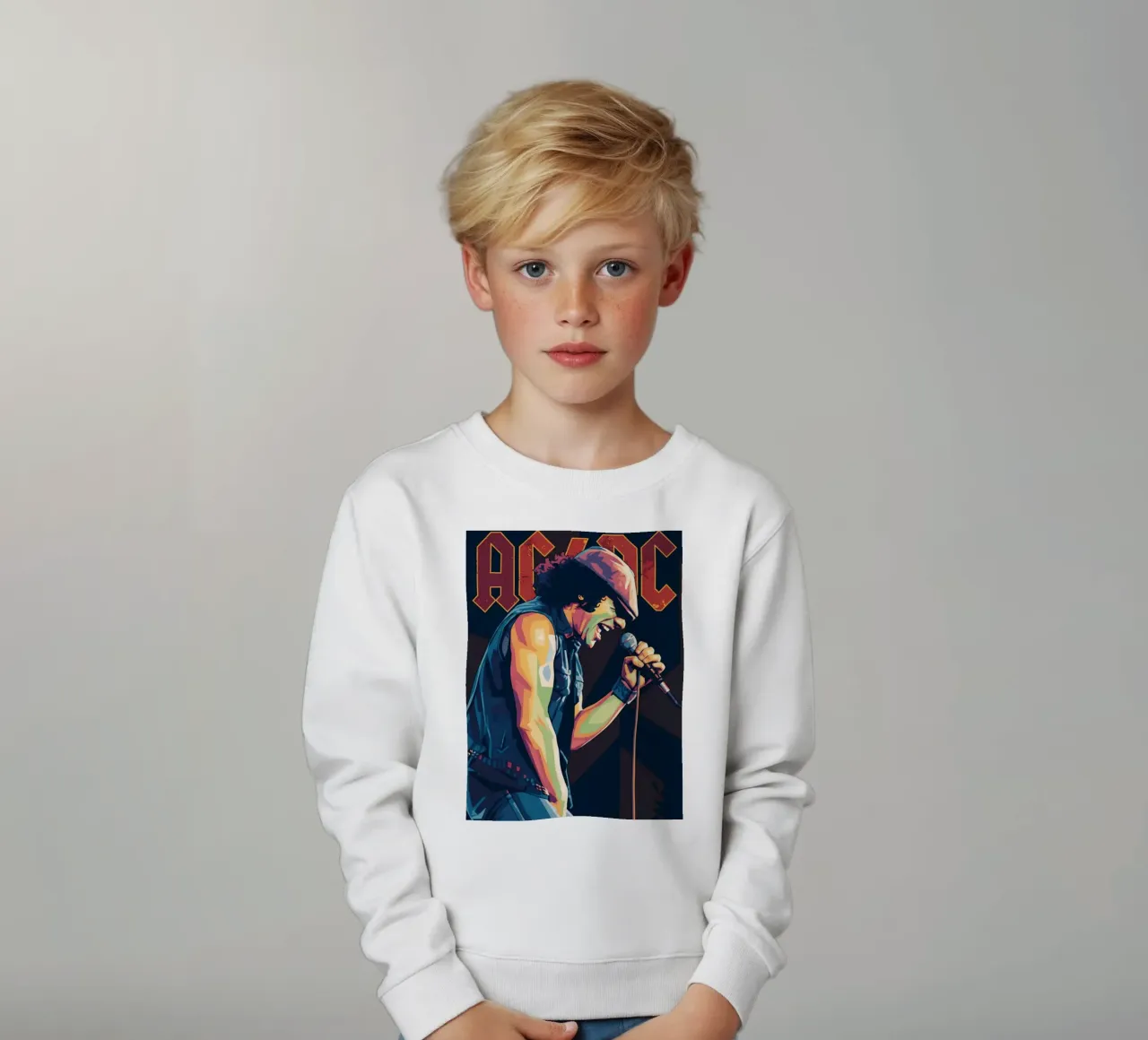 Brian Johnson ACDC pop art felpa bambino da Hantamrata