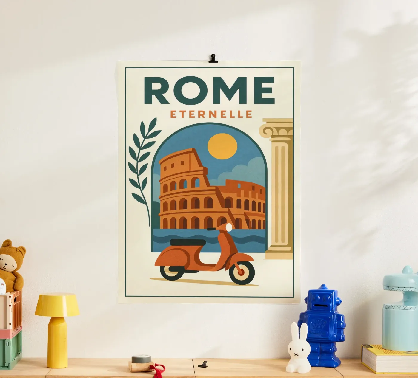Poster Roma eterna - Poster d'epoca Colosseo e Vespa poster da JETLAG | affiches voyage